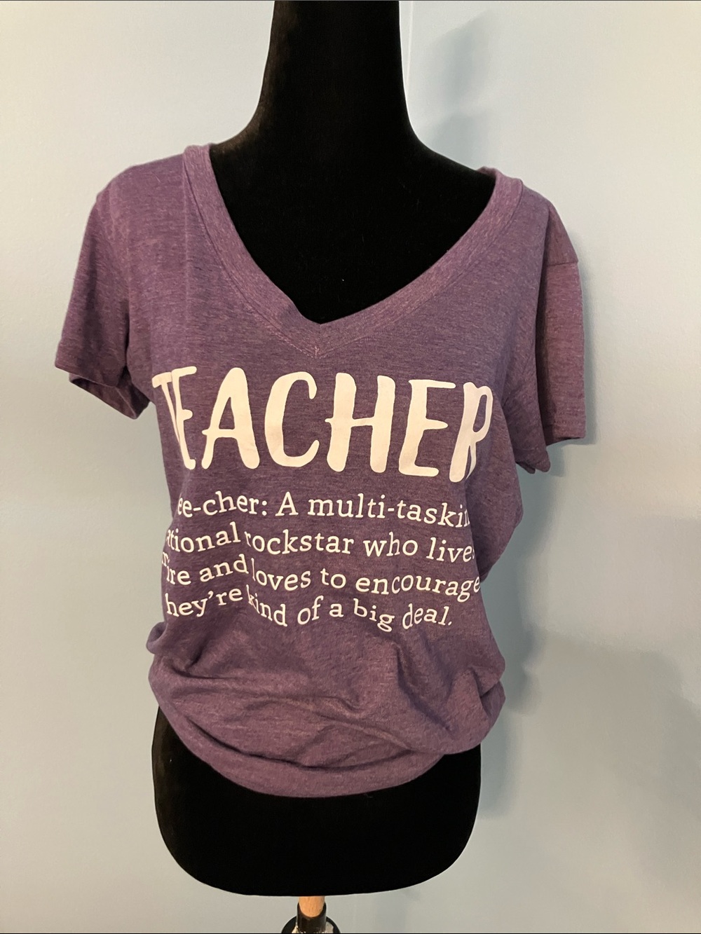 Purple "Teacher" Short Sleeve V-Neck Tee
